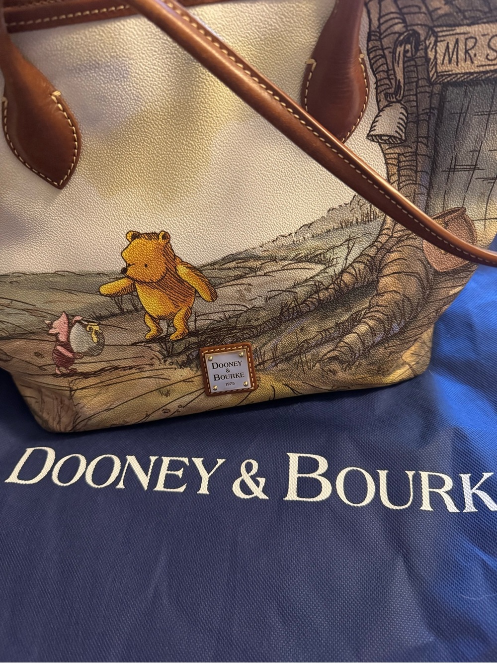 Dooney & Bourke Cream Canvas Winnie the Pooh Tote with Brown Trim RARE